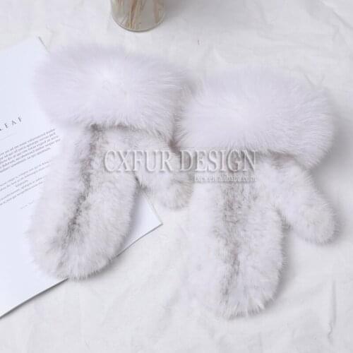 CX-A-74E 2019 New Warm and Soft Glove Genuine Fox Fur Trim Mink Fur Gloves for Girls