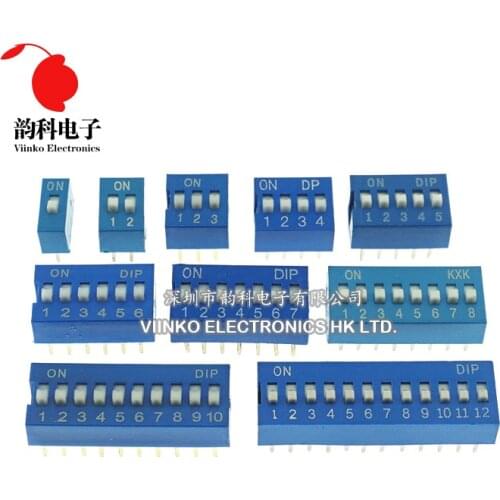 10pcs Slide Type Switch Module 1 2 3 4 5 6 7 8 10 12 PIN Bit 2.54mm Position Way DIP Blue Pitch Toggle Switch Blue Dial Switch