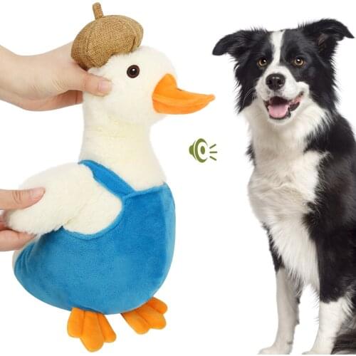 Plush Duck Dog Toy,Super Soft Short Plush Stuffed Artist Duck-Shaped Pet Toys,Crinkle Paper Rattle Pet Training Playing Chew Toy