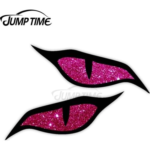 Jump Time Pair Of Evil Eye Eyes Design & Pink Glitter Effect Motorbike Biker Helmet Car Sticker for Windows Bumper