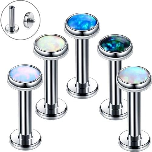 1PCS Stainless Steel Opal Tragus Earring Stud Opal Labret Piercing Lip Stud Cartilage Piercing Helix Jewelry Conch Earring Rook