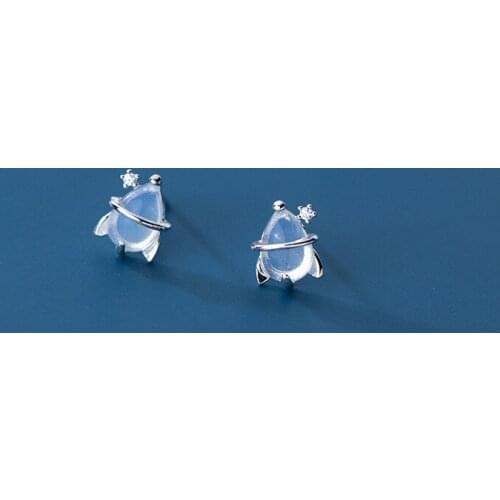100% 925 Sterling Silver Drop-shaped Crystal Cute Rocket Stud Earrings For Girls Daughter Fashion Jewelry