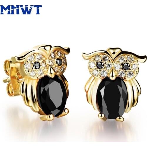 MNWT Luxury Brand Lady Jewelry Crystal Owl Stud Earrings For Women Fashion Golden Color Animal Statement Earring Party Girl Gift