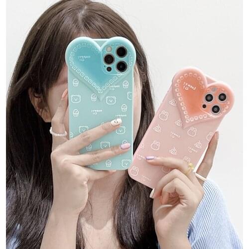 Cartoon bear Heart-shaped Silicon Liquid Case For iphone 12mini 7 8 Plus 11 promax XSMax X XR SE2 Creative Soft Shockproof Cases