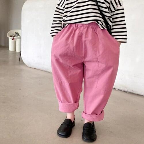 Spring and Autumn Girls' Cotton Fashion Pink Hip Hop Pants Casual All-match Harem Pants Girls pants Cotton Pants and T-shirt