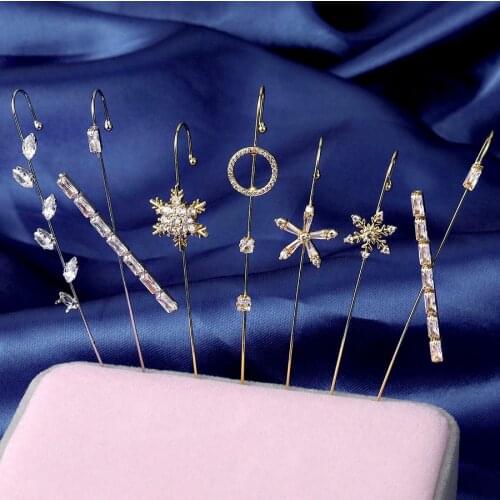 VKME Vintage Cubic Zirconia Ear Clip Colorful Crystal Lightning Ear Hook Earrings For Women Leaves Star Ear Cuff Climber Jewelry