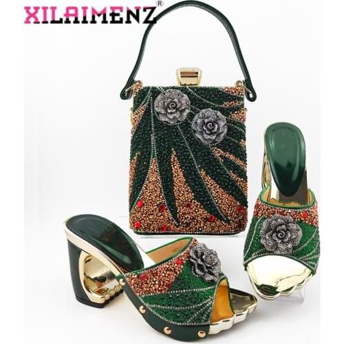 High Quality Italian Design Italian Lady Shoes Matching Bag in Dark Green Color Nigerian Women Shoes and Bag Set For Party