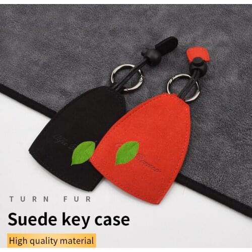 Suede Print Alfa Romeo Logo Key Case Key Cover for Alfa Romeo Stelvio Giulia 147 156 159 166 Brera Mito 4C Giulietta GTO GTA