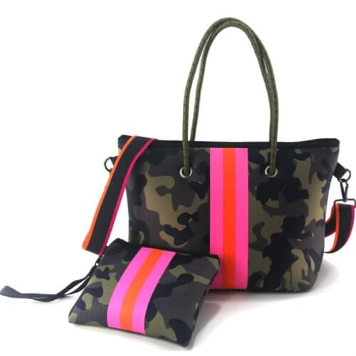 Dropshipping New 2pcs Neoprene Beach Bag Totes Women Summer Holiday Beach Shoulder Bags Fashion Bags Set Handbag