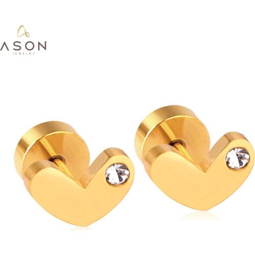 ASONSTEEL Heart Stud Earrings Gold Stainless Steel Earrings for Women Jewelry Gift Cubic Zirconia,Anti-allergy