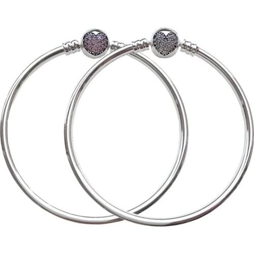 Genuine 925 Sterling Silver Bangle Crystal Heart Bracelet For Women Bangles Pulseira Masculina Bileklik Pulseira Feminina