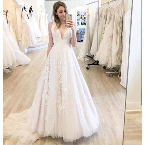 2021 Wedding Dress Princess Boho Sleeveless Floor Length V-Neck Tulle Organza Charming For Lady A-Line Bridal Gowns Elegant
