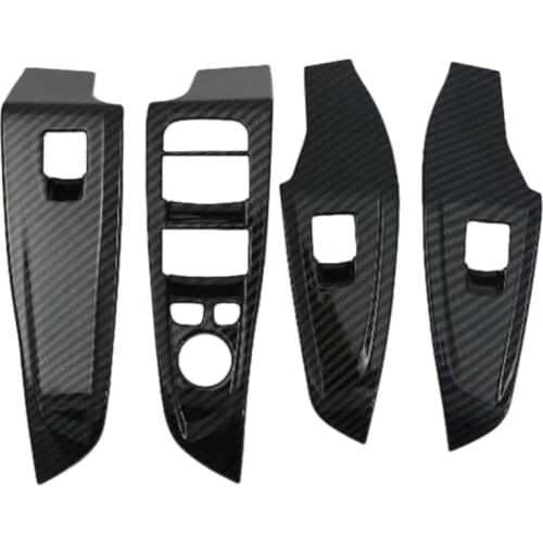 1 Set Carbon Fiber Pattern ABS Window Lift Switch Button Trim Auto Accessories for 3 Series 2019 Car Decor Accessories