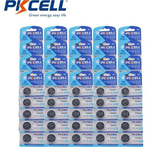 100Pcs*PKCELL CR2025 2025 DL2025 3V Lithium Battery Button Cell Battery