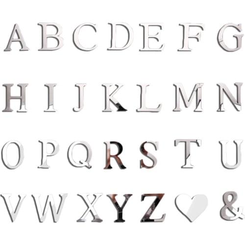 26 Letters Silver Mirror Wall Stickers Acrylic Wall Decals DIY Mural Art Home Decor Making Words Birthday Decoration Gift