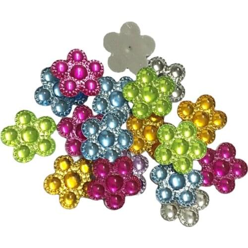 50pcs Mix Resin Convex Shiny Flower Flatback Rhinestone Scrapbook DIY Weddng Applique Ornaments Crafts SF031