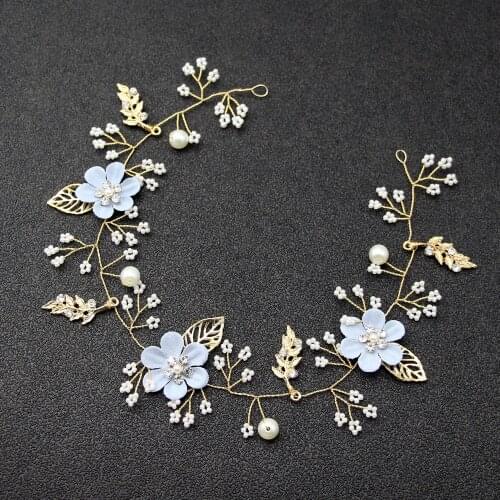 Flower Pearl Headband Blue and White Pink Headdress Bridal Wedding Hair Accessories Head Decoration LL@17