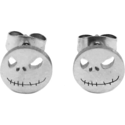 Free shipping! Silver Jack Motor Biker Skull Earrings Stainless Steel Jewelry Cool Motorcycles Biker Earring Studs SJE370133