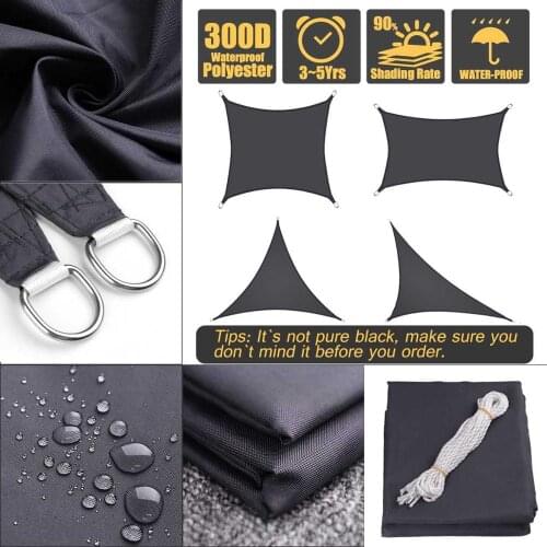 Black 300D waterproof awning, triangle, rectangle, square awning outdoor awning garden terrace swimming pool awning shade sail