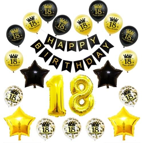Black Gold 18 Birthday Party Decorations Adult Happy Birthday Banner 21 40 50 60 70 30 Birthday Balloons Decoration Supplies