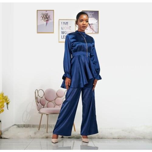 Elegant two pieces silky muslim sets Worship service robe suits satin silk Abaya suits Tunic Jubah dubai Ramadan sets F1965