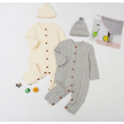 2021 Autumn Winter New Cotton Infant Baby Clothing Romper Knit Baby Boy Jumpsuit For Toddler Girls Rompers Kid Costume Send Hats