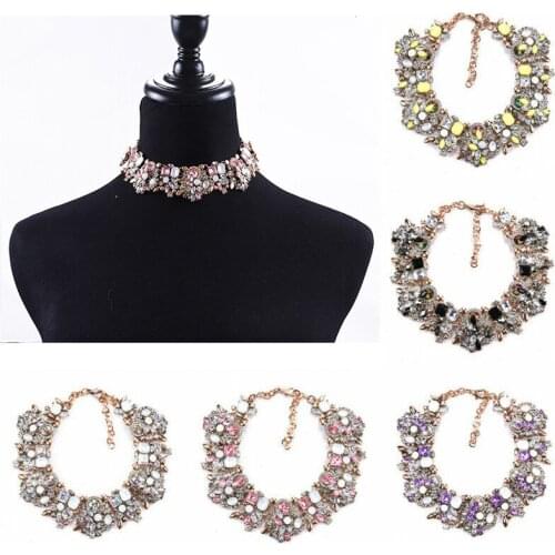 Beautiful Necklace Personality Crystal Rhinestone block Necklace statement neckline
