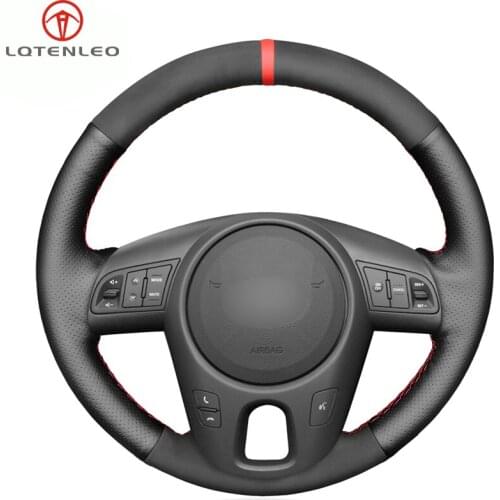 LQTENLEO Black Suede Genuine Leather Car Steering Wheel Cover For Kia Forte 2008-2017 Soul Rio Shuma 2009-2013 Venga 2009-2015