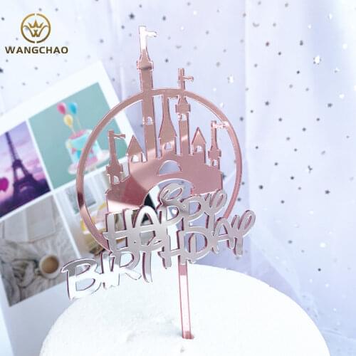 Dreaming Castle Acrylic Happy Birthday Cake Topper Prince Princess Theme Cake Decoration Party Supplies Baby Shower