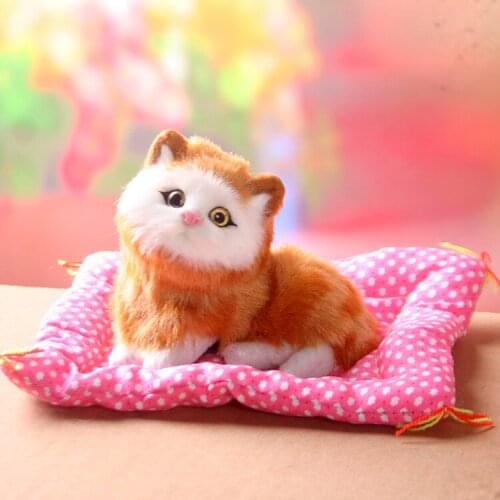 About 12x10cm simulation mini cat with mat , yellow cat, hard model home decoration christmas gift h1196