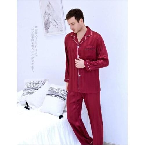 Mens Plus Size Long-sleeved Nightgown Ice Silk Satin Suit Household Clothes Students Leisure Youth All Seasons Sleepwear J031