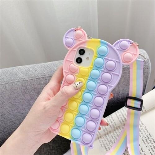 Reliver Stress Phone case For iphone 12 Mini 11 Pro Max XS XR SE20 6 7 8 plus Bubble cartoon Soft silicone Cute Cover With Strap