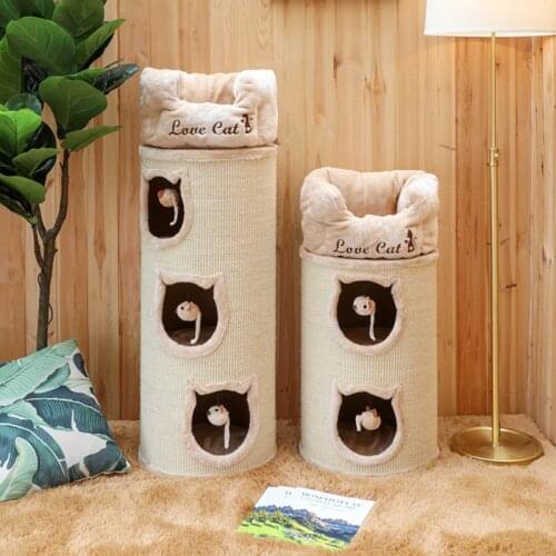 Soft Thick Cat Litter Cat Tree Integrated Climbing Frame Natural Sisal Bucket Post Box Cat Tower Pet Toys Accessories Furniture