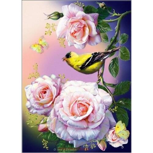 Embroidery Counted Cross Stitch Kits Needlework - Crafts 14 ct DIY art Color Handmade Decor - Roses and Yellow Birds