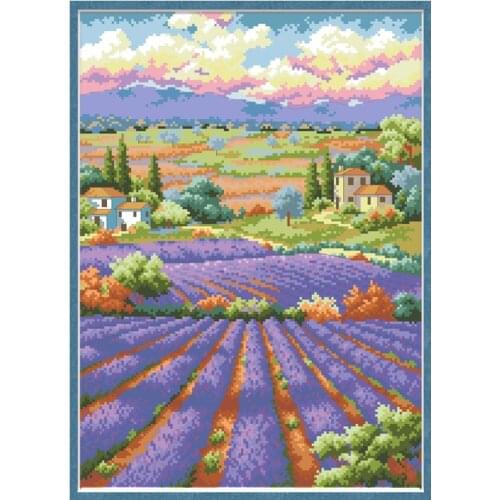 Lavender Field Counted Cross Stitch Pattern Kits Printed Canvas Embroidery Needlework 11CT 14CT DIY Handmade Home Decor Painting