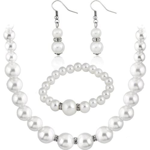 New Pearl Jewelry Sets For Women Fashion Elegant Pearl Beads Wedding Bridal Necklace Earring Bracelet Costume Luxury Jewelery