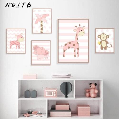 Dream Big Baby Nursery Wall Art Canvas Painting Pink Bear Cartoon Posters Prints Nordic Kids Decoration Pictures Bedroom Decor