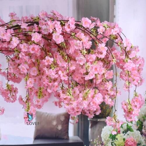 140cm Natural vertical silk cherry blossom for wedding decoration DIY Cherry trees artificial flower bouquet