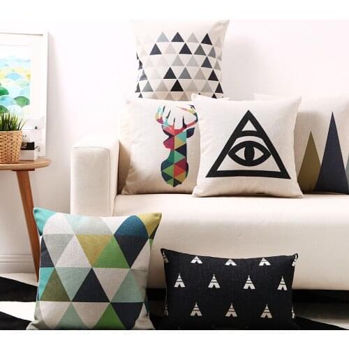 Nordic Fashion Black Geometry Pillow Cover Geometric Triangles Deer Cushion Home Decorative PillowCase Office Sofa