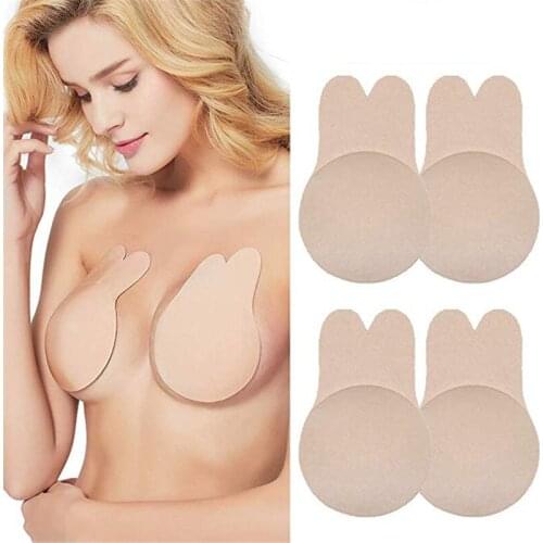 Invisible Reusable Women Breast Rabbit shape Lift Nipple Cover Adhesive Strapless Backless Stick on Bra Silicone Breast stickers