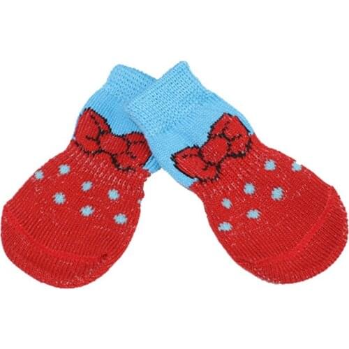 4 Pcs Pet Puppy Dog Socks Anti-slip Knitting Breathable Elasticity Warm Winter Indoor E7
