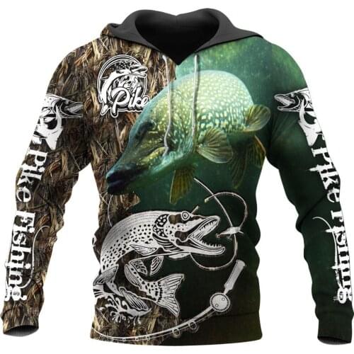 New Fashion Autumn Hoodies Pike Fishing 3D Full Printed Mens Sweatshirt Unisex Zip Casual Jacket DY80