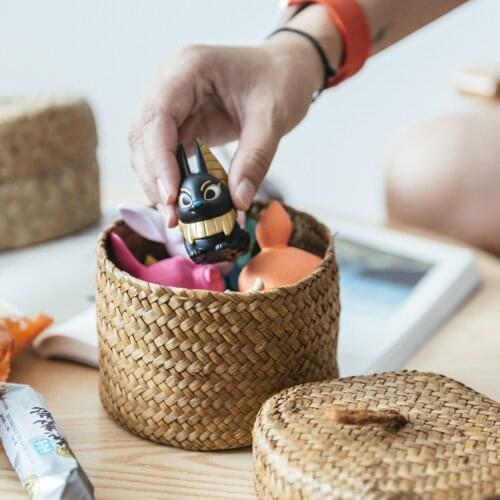 Seaweed Snack Storage Box Handmade Finishing Box With Lid - Woven Storage Basket Wardrobe Desktop Storage Basket Round Gift Box