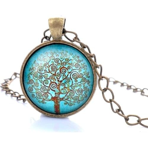 Lureme Life Tree Pendant Necklace Glass Cabochon Bronze Chain Vintage Choker Statement Necklaces Fashion Women Jewelry Gift