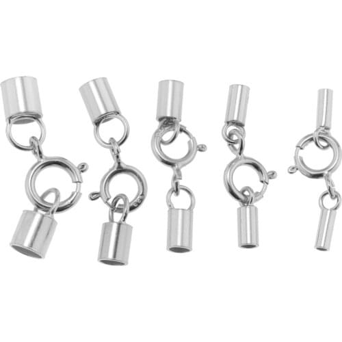 Prettyia 925 Sterling Silver Platinum Plated Leather Kumihimo End Cap Clasp