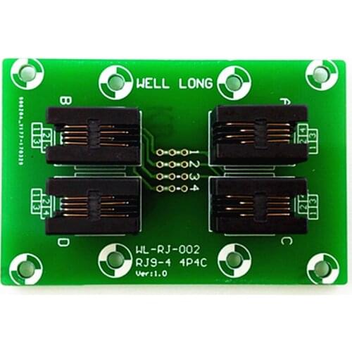 RJ9 4P4C Right Angle Jack 4-Way Buss Breakout Board, Terminal Block, Connector