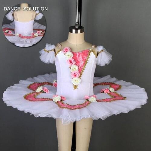 Pink Pre-Professional Ballet Dance Tutu Costume for Child and Adult White Velvet Bodice with Layers of Pleated Tulle Tutus BL058