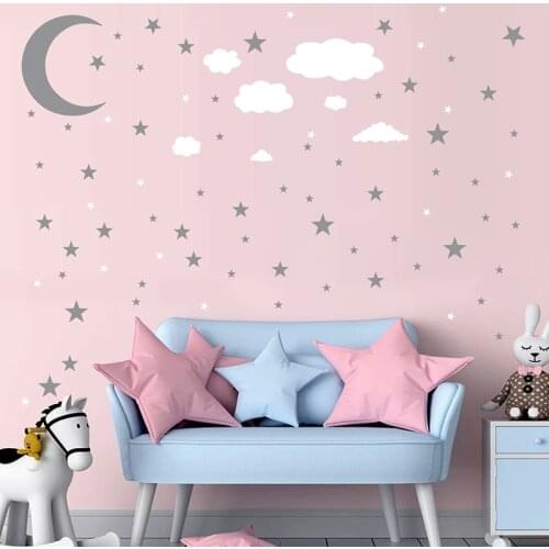 Self-adhesive Moon Star Wall Stickers for Kids room Baby room Wall Decor Home Decorative Bedroom Moon Murals Vinyl PVC Decals