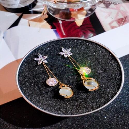 New Sparking Bling Star Round Shape Crystal Opal Long Chain Dangle Earring for Women Girl Party Fashion Jewelry