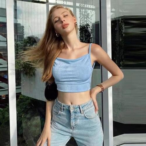 Blue Tank Tops Women Summer Baby Tee Y2k Cyber Halter Lace Up Backless Sexy Sleeveless Crop Top E Girl Spaghetti Strap Top